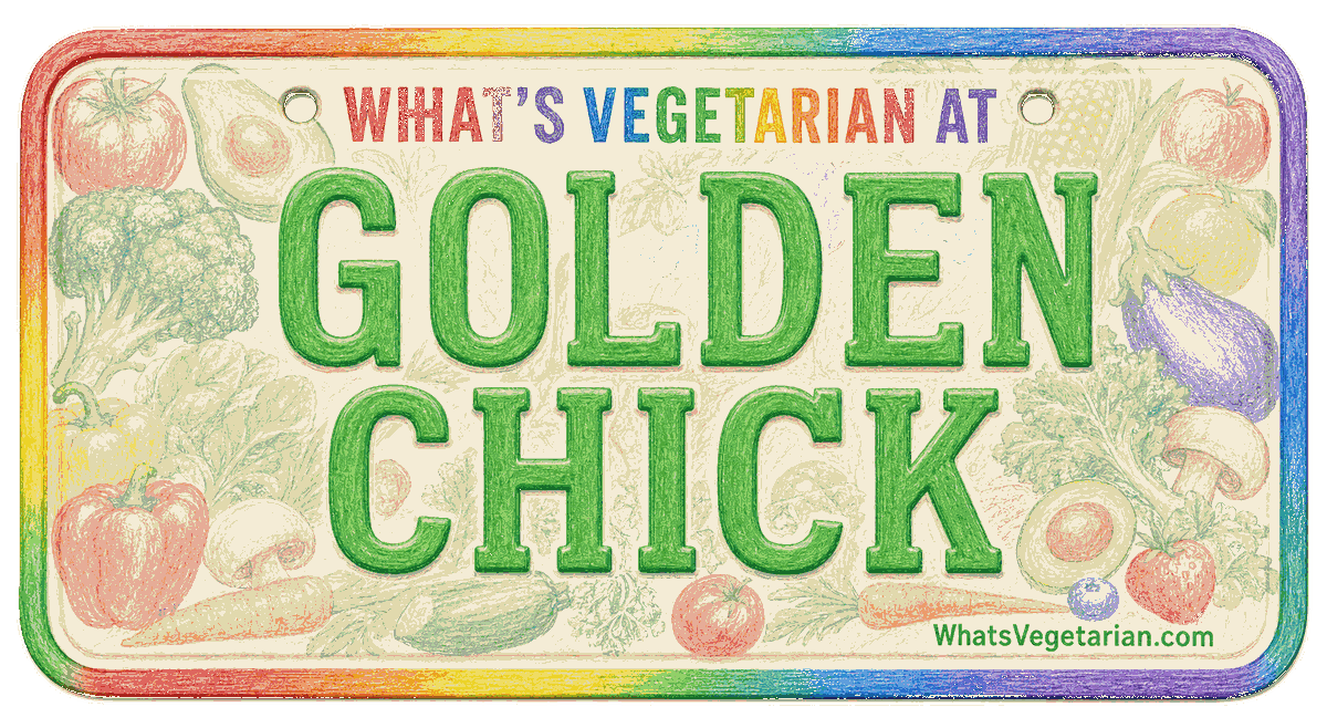 Golden Chick vegetarian options license plate graphic