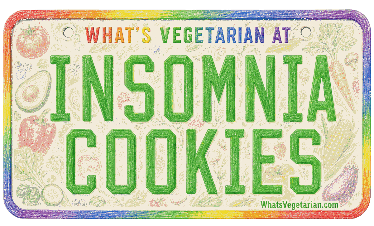 Whats Vegetarian at Insomnia Cookies license plate graphic