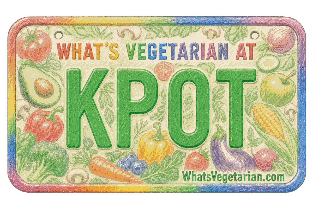 What's Vegetarian at KPOT license plate graphic