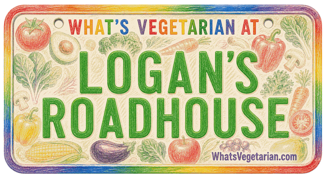 Logan's Roadhouse vegetarian options license plate graphic from WhatsVegetarian.com