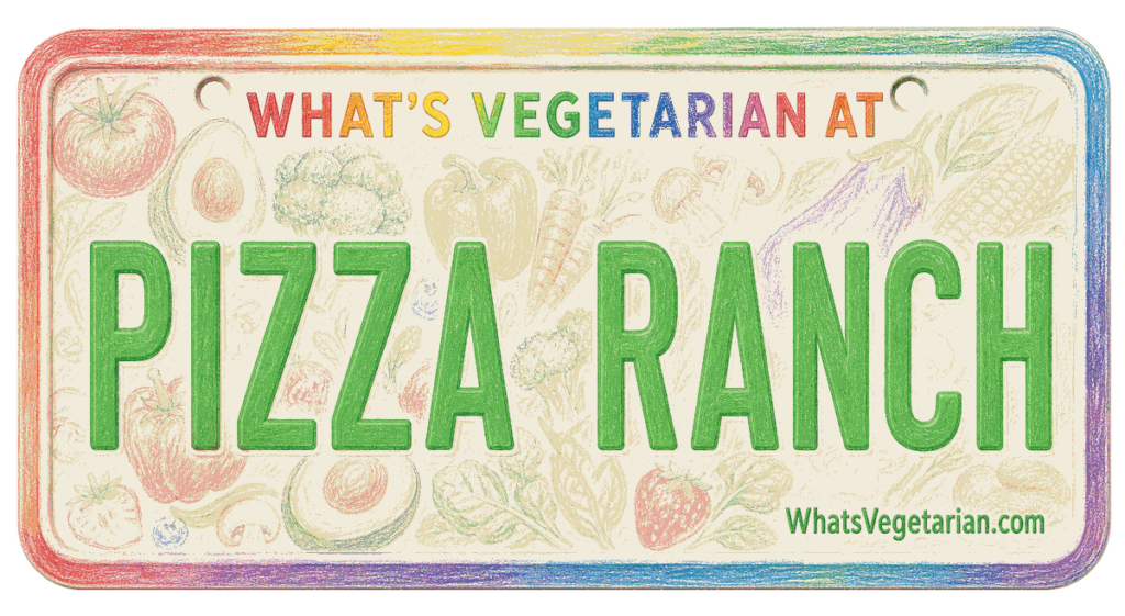 Pizza Ranch vegetarian options license plate graphic
