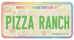 Pizza Ranch vegetarian options license plate graphic