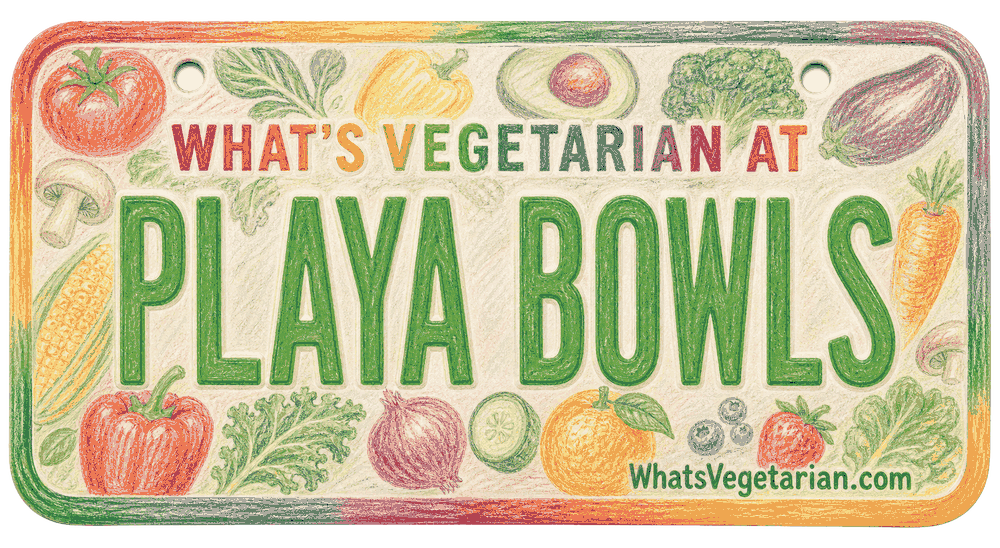 Playa Bowls vegetarian options license plate graphic for WhatsVegetarian.com