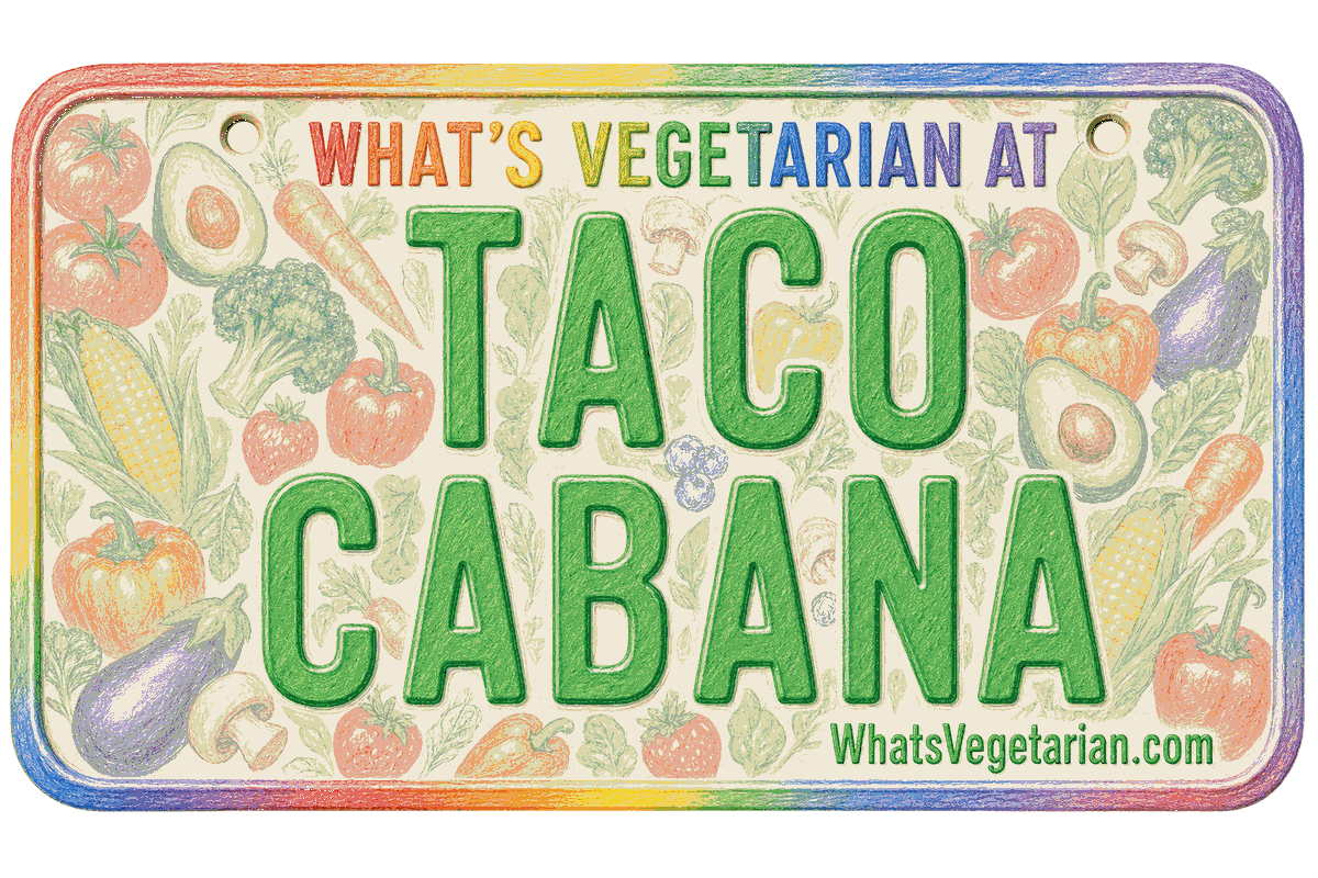 Taco Cabana vegetarian options guide license plate