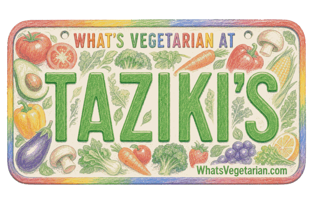 Taziki's vegetarian options license plate graphic from WhatsVegetarian.com