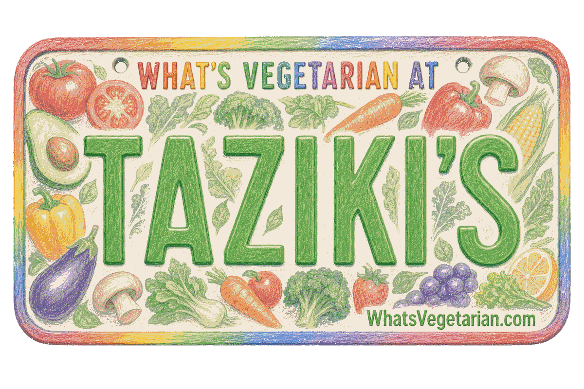Taziki's vegetarian options license plate graphic from WhatsVegetarian.com
