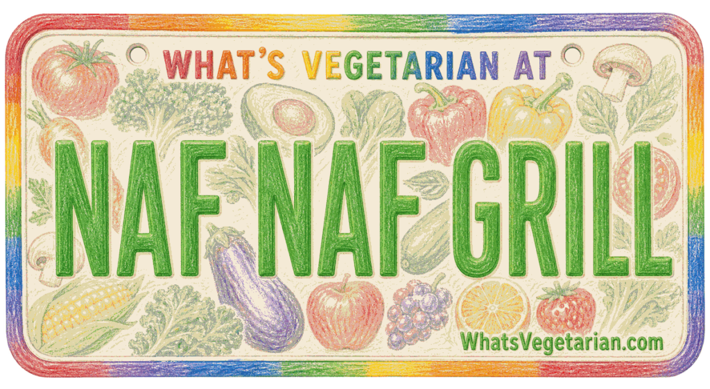 Naf Naf Grill vegetarian options license plate graphic