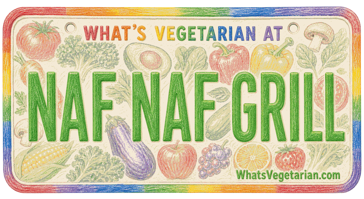 Naf Naf Grill vegetarian options license plate graphic