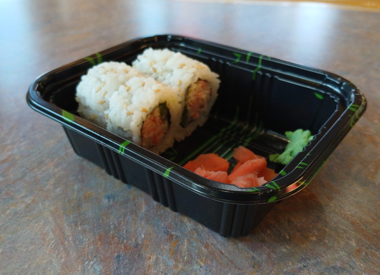 California roll from Sarku Japan, which contains imitation crab and is not vegetarian