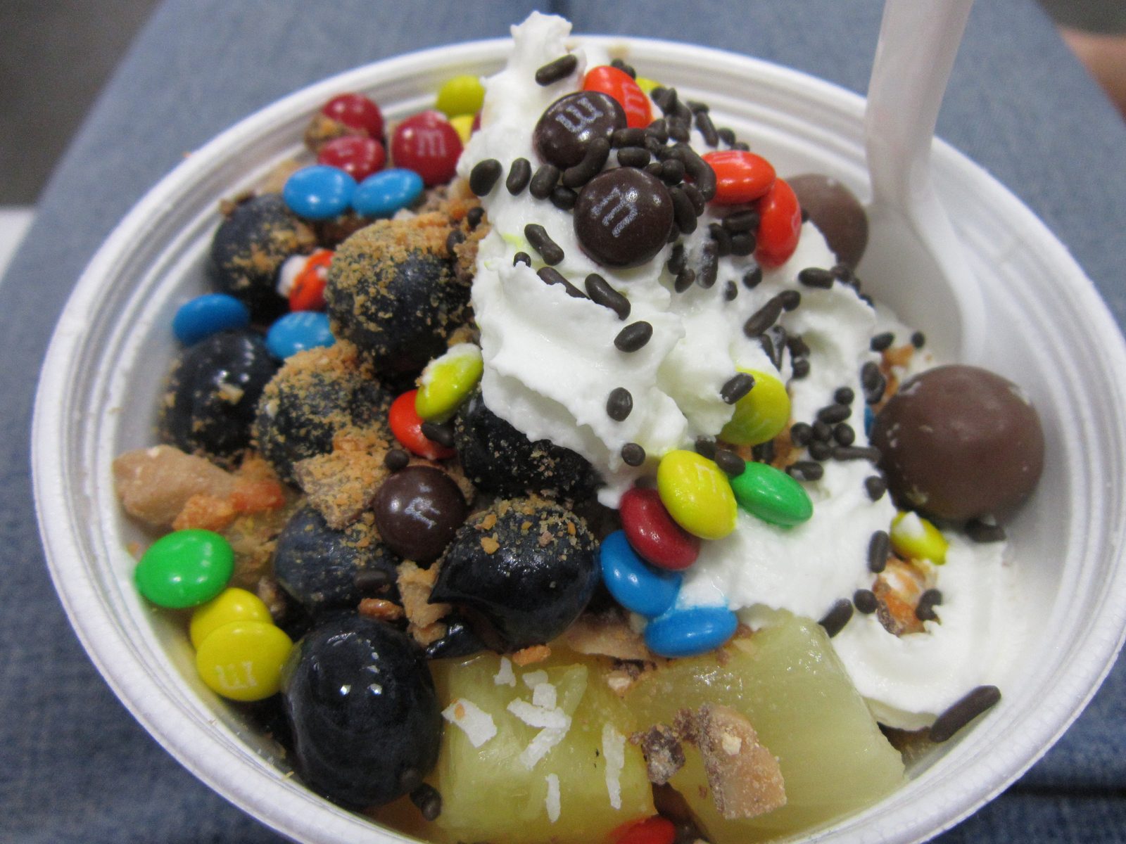 Sweet Frog vegetarian options frozen yogurt cup with fruit toppings