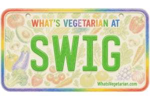 Swig vegetarian options license plate graphic
