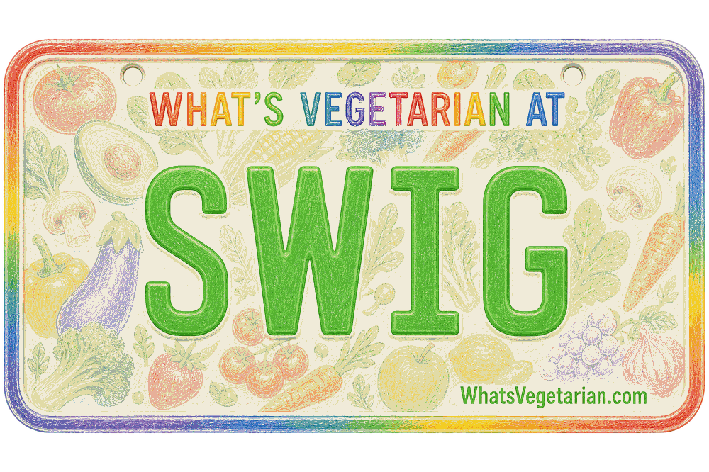 Swig vegetarian options license plate graphic