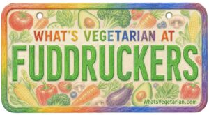 Fuddruckers vegetarian options license plate graphic