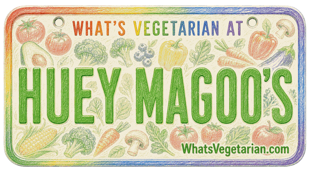 What's Vegetarian at Huey Magoo's license plate graphic