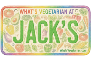 Jacks vegetarian options license plate graphic, WhatsVegetarian.com