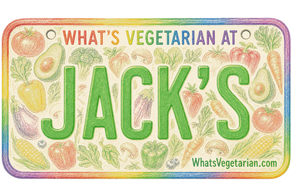 Jacks vegetarian options license plate graphic, WhatsVegetarian.com