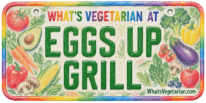 Eggs Up Grill vegetarian options license plate graphic from WhatsVegetarian.com