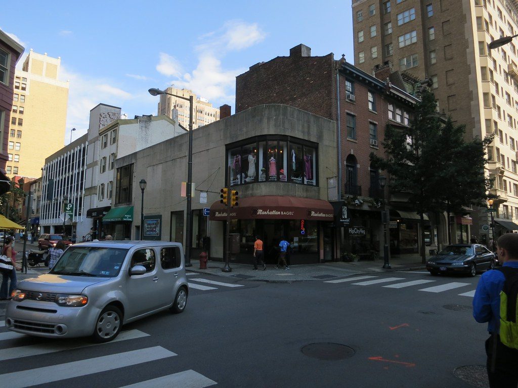 Manhattan Bagel storefront on a Philadelphia street corner