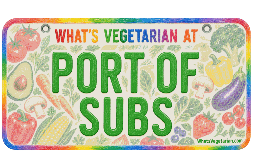 Port of Subs vegetarian options license plate graphic