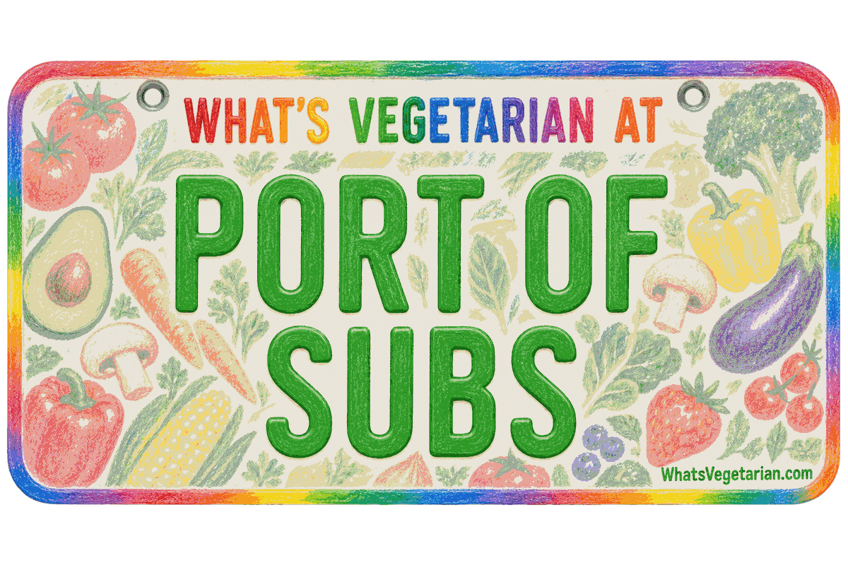 Port of Subs vegetarian options license plate graphic