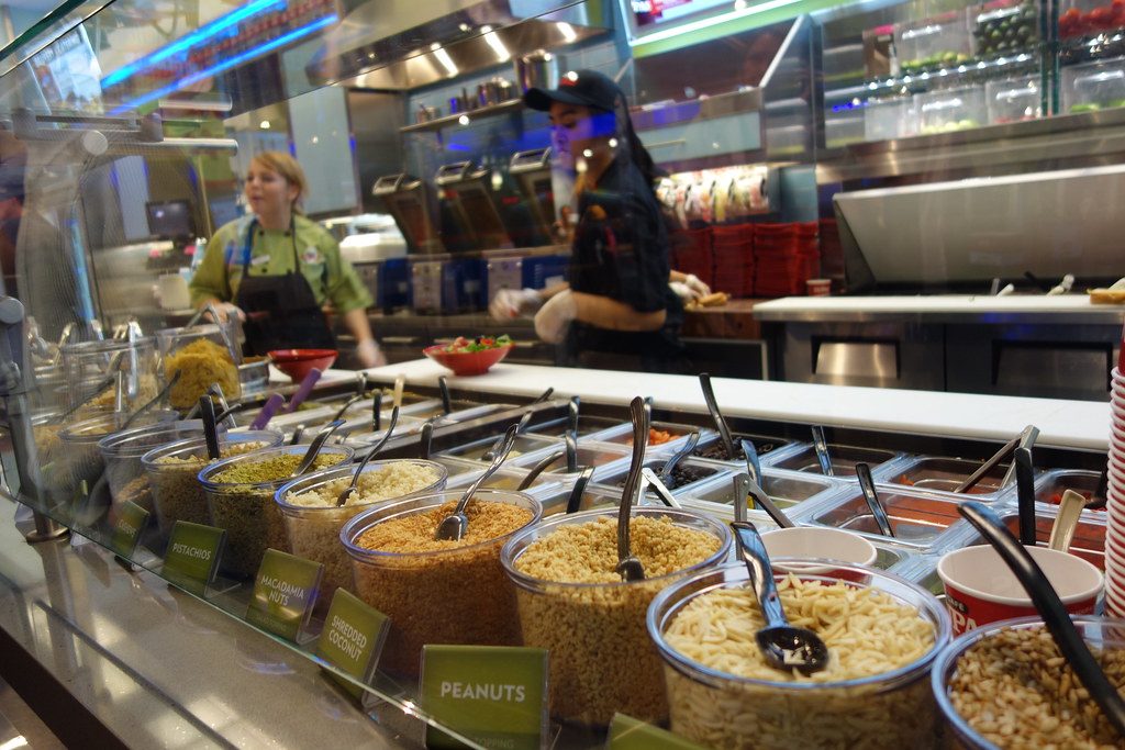Toppings bar inside a Cafe Zupas restaurant