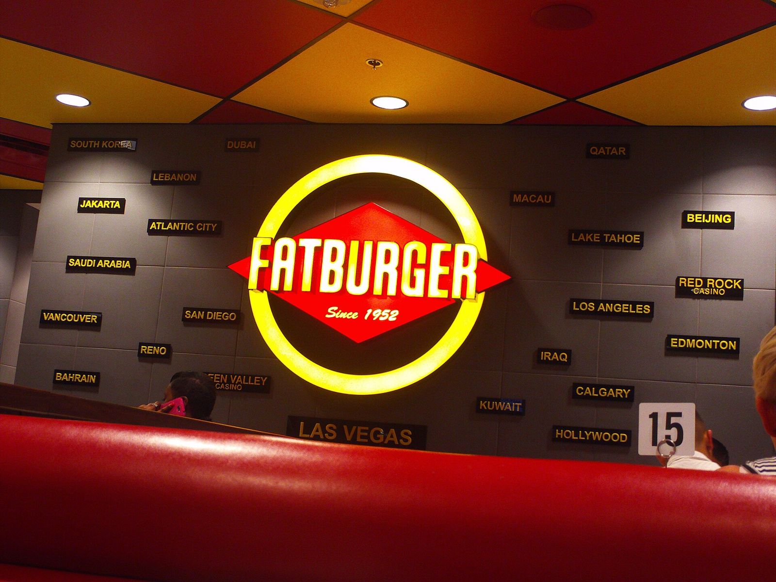 Fatburger restaurant sign inside the Las Vegas Strip location, a starting point for Fatburger vegetarian options