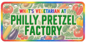 Philly Pretzel Factory vegetarian options license plate graphic