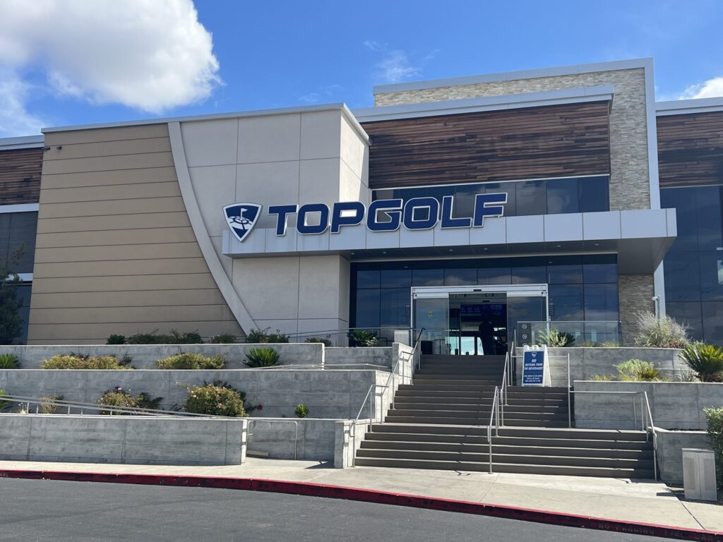 Topgolf venue in Roseville, California, where you can order Topgolf vegetarian options
