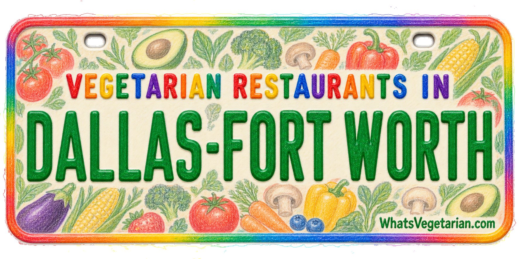 Vegetarian restaurants in Dallas-Fort Worth license plate graphic
