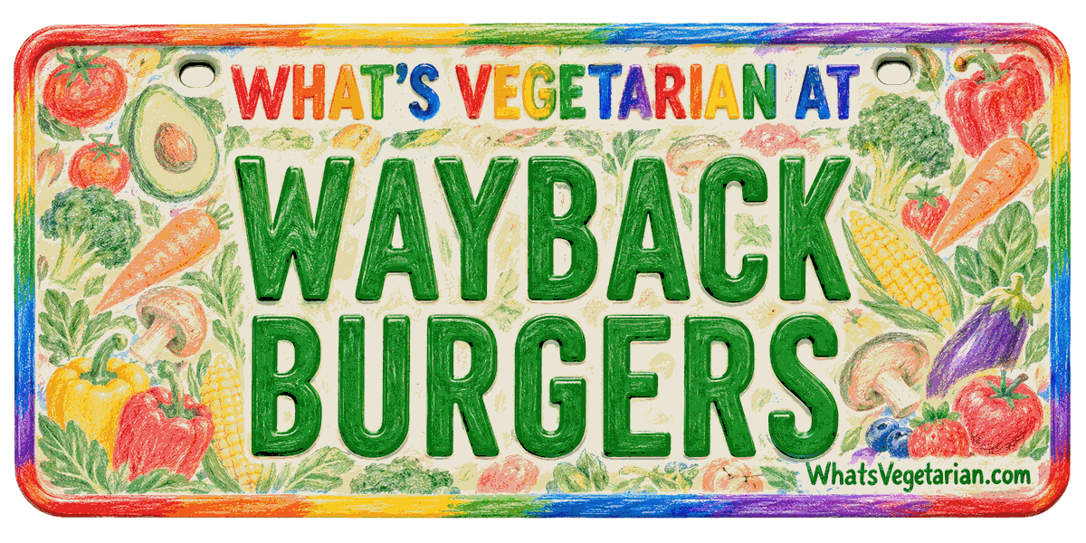 Wayback Burgers vegetarian options guide license plate from WhatsVegetarian.com